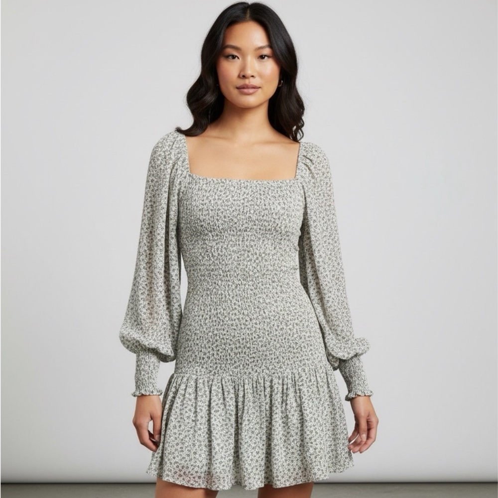 Jen’s Pirate Booty Smocked Floral Mini Dress Boho Long Sleeve